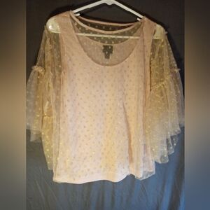 Worthington Sheer Overlay Pink Top with Gold Dot Accents - Women